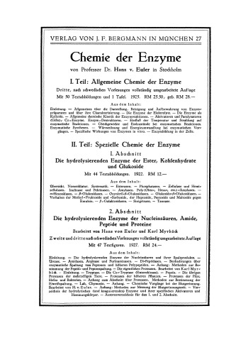 Neue Methoden und Ergebnisse der Enzymforschung: Enzymchemische Untersuchungen aus dem Laboratorium R. Willstatters