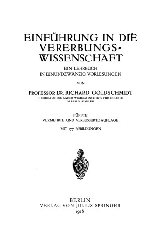 Einfuhrung in die Vererbungswissenschaft