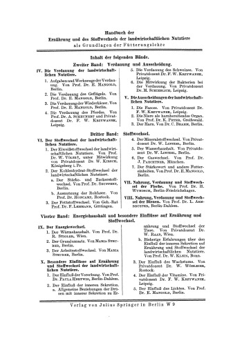 Handbuch der Ernährung und des Stoffwechsels der Landwirtschaftlichen Nutztiere als Grundlagen der Fütterungslehre: Erster Band Nährstoffe und Futtermittel
