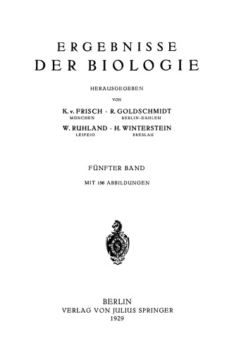Ergebnisse der Biologie: Fünfter Band