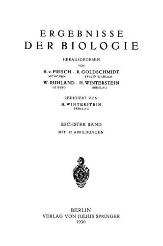 Ergebnisse der Biologie: Sechster Band