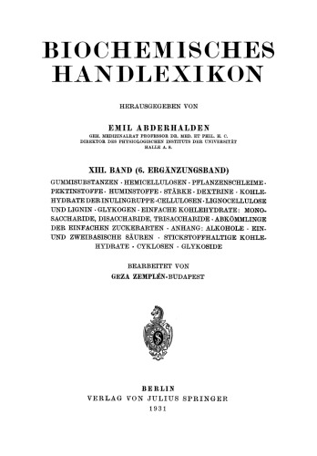Biochemisches Handlexikon: XIII. Band (6. Erganzungsband)