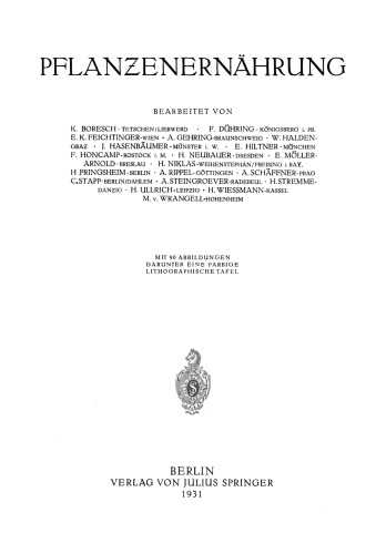 Pflanƶenernährung: Erster Band