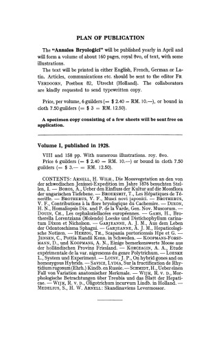 Annales Bryologici: A Yearbook Devoted to the Study of Mosses and Hepatics