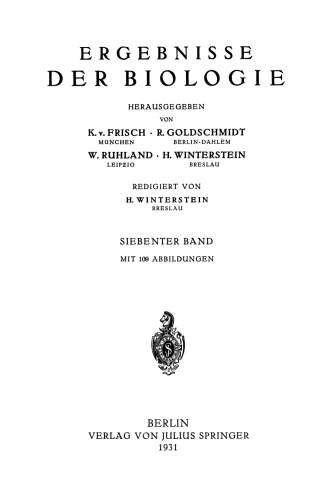 Ergebnisse der Biologie: Siebenter Band