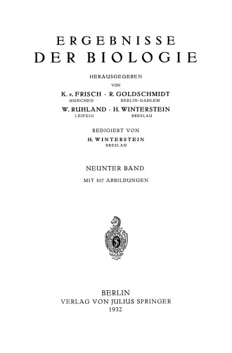 Ergebnisse der Biologie: Neunter Band