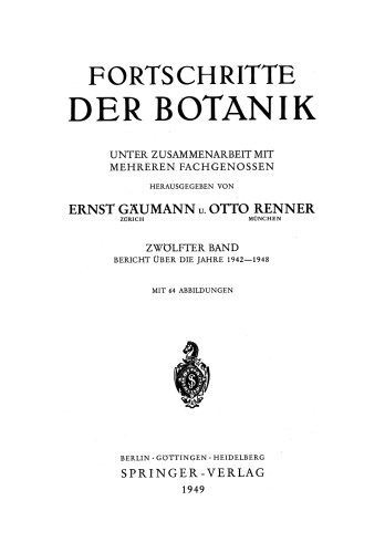 Fortschritte der Botanik: Bericht über die Jahre 1924–1948