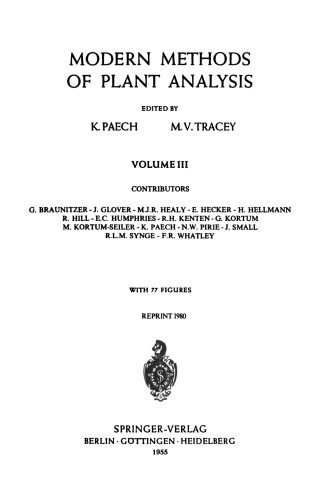 Moderne Methoden der Pflanzenanalyse/Modern Methods of Plant Analysis