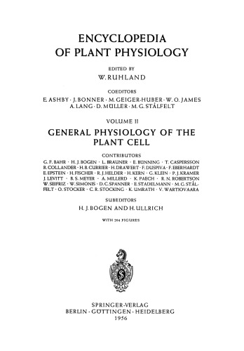 Allgemeine Physiologie der Pflanzenzelle / General Physiology of the Plant Cell