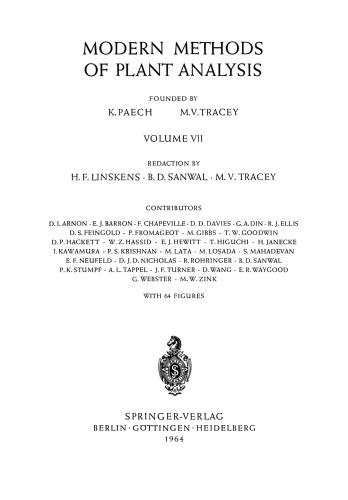 Modern Methods of Plant Analysis / Moderne Methoden der Pflanzenanalyse