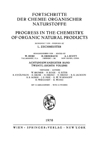 Fortschritte der Chemie Organischer Naturstoffe / Progress in the Chemistry of Organic Natural Products