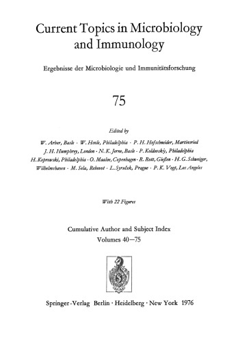 Current Topics in Microbiology and Immunology / Ergebnisse der Microbiologie und Immunitatsforschung