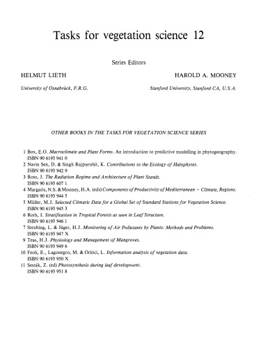 Physiological ecology of plants of the wet tropics: Proceedings of an International Symposium Held in Oxatepec and Los Tuxtlas, Mexico, June 29 to July 6, 1983
