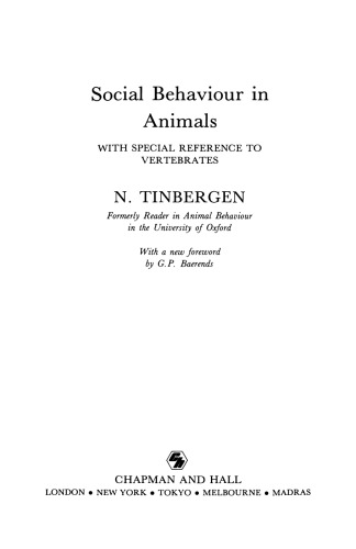 Social Behaviour in Animals: With Special Reference to Vertebrates