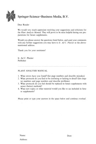 Plant Analysis Manual