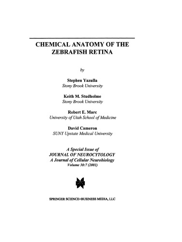 Chemical Anatomy of the Zebrafish Retina