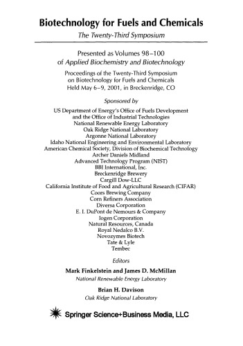 Biotechnology for Fuels and Chemicals: The Twenty–Third Symposium