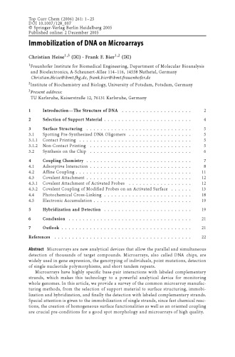 Immobilisation of DNA on Chips II