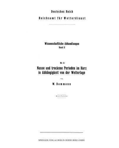 Nasse und trockene Perioden im Harz in Abhangigkeit von der Wetterlage