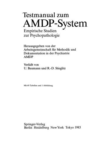Testmanual zum AMDP-System: Empirische Studien zur Psychopathologie