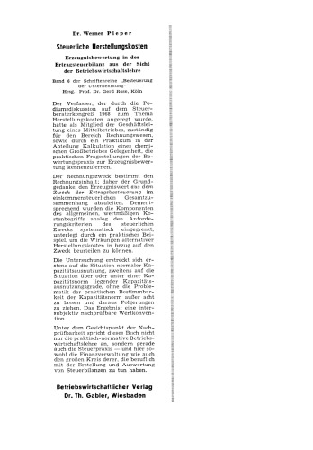 Steuerliche Herstellungskosten: Erzeugnisbewertung in der Ertragsteuerbilanz aus der Sicht der Betriebswirtschaftslehre