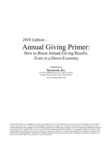 Annual Giving Primer: How to Boost Annual Giving Results, Even in a Down Economy, 2010 Edition