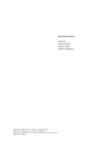Blood-Brain Barriers: From Ontogeny to Artificial Interfaces, Volume 1