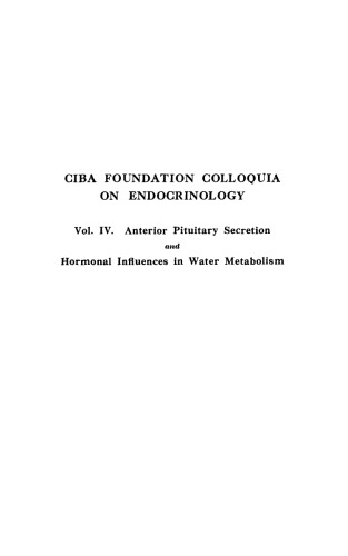 Ciba Foundation Symposium - Hormonal Influences in Water Metabolism (Book II of Colloquia on Endocrinology), Volume IV