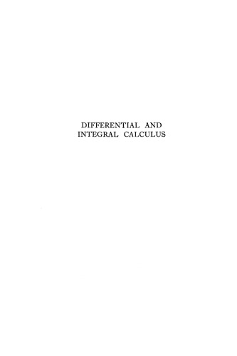 Differential and Integral Calculus, Volume 1, Second Edition