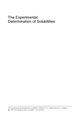 The Experimental Determination of Solubilities, Volume 6
