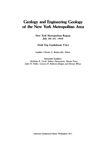 Geology and Engineering Geology of the New York Metropolitan Area