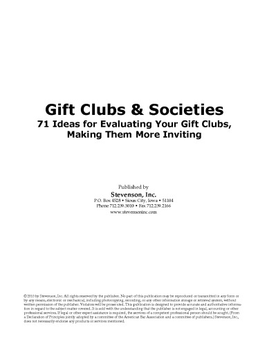 Gift Clubs & Societies: 71 Ideas for Evaluating Your Gift Clubs, Making Them More Inviting