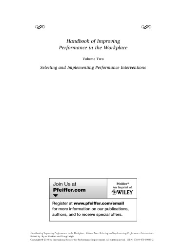 Handbook of Improving Performance in the Workplace, Volume Two: Selecting and Implementing Performance Interventions
