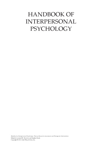 Handbook of Interpersonal Psychology: Theory, Research, Assessment, and Therapeutic Interventions