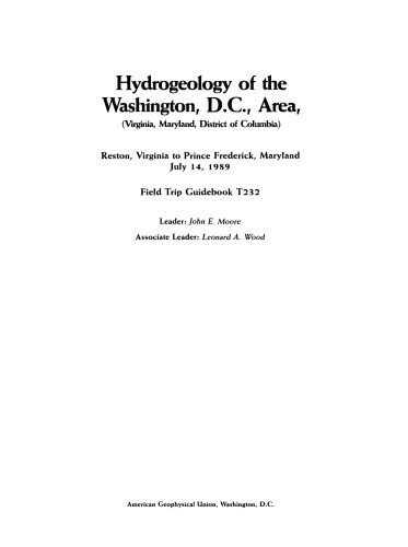 Hydrogeology of the Washington, D.C., Area, (Virginia, Maryland, District of Columbia)