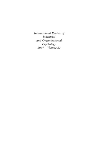 International Review of Industrial and Organizational Psychology 2007, Volume 22