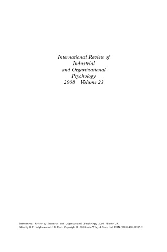 International Review of Industrial and Organizational Psychology 2008, Volume 23