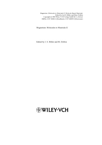 Magnetism: Molecules to Materials II: Models and Experiments