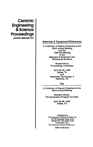 Materials & Equipment/Whitewares: Ceramic Engineering and Science Proceedings, Volume 12, Issue 1/2