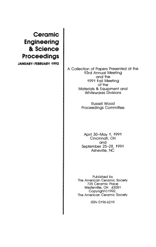 Materials & Equipment/Whitewares: Ceramic Engineering and Science Proceedings, Volume 13, Issue 1/2